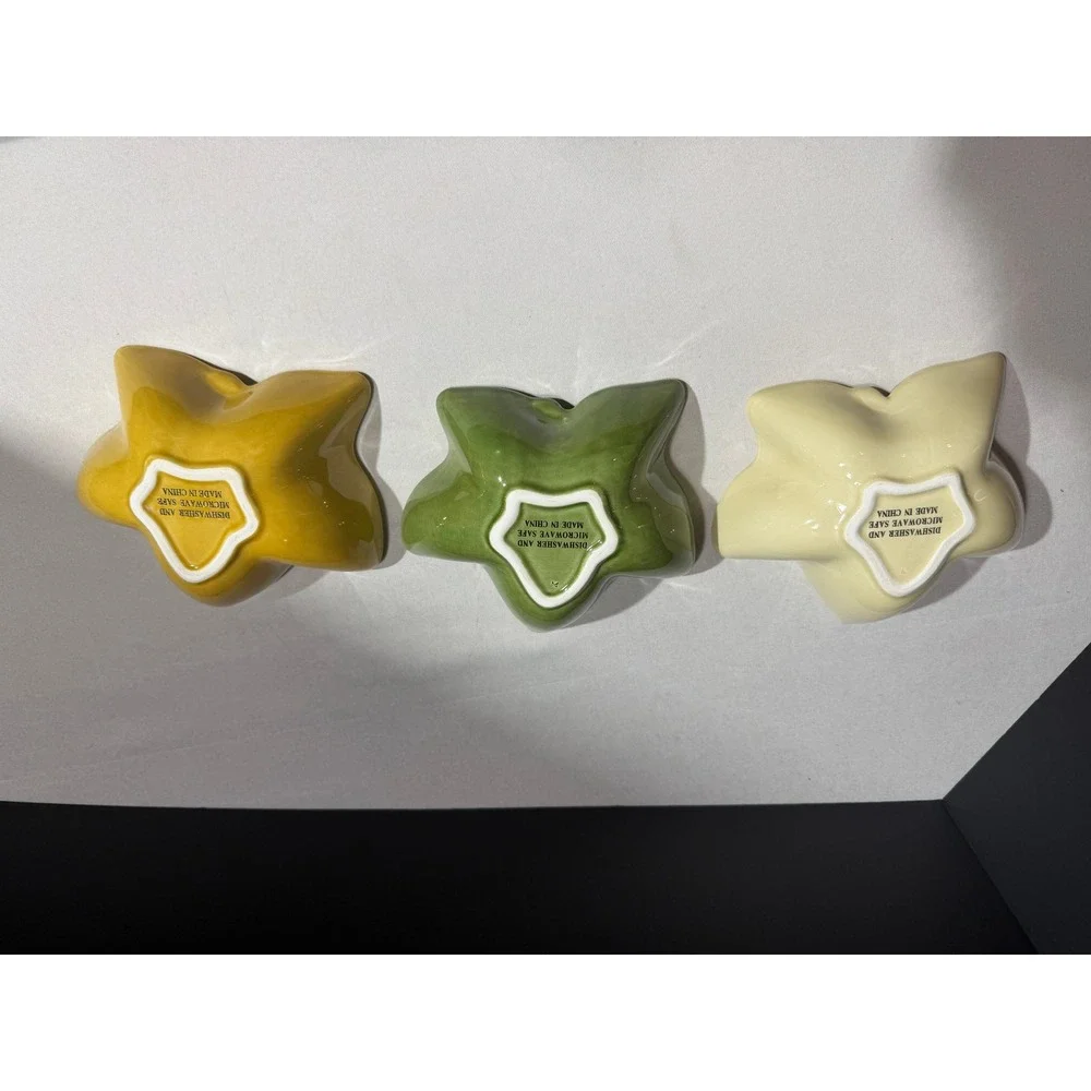 Set of 3 Ceramic Ivy Leaf Dipping Bowls Yellow Green Cream Autumn Harvest Decor